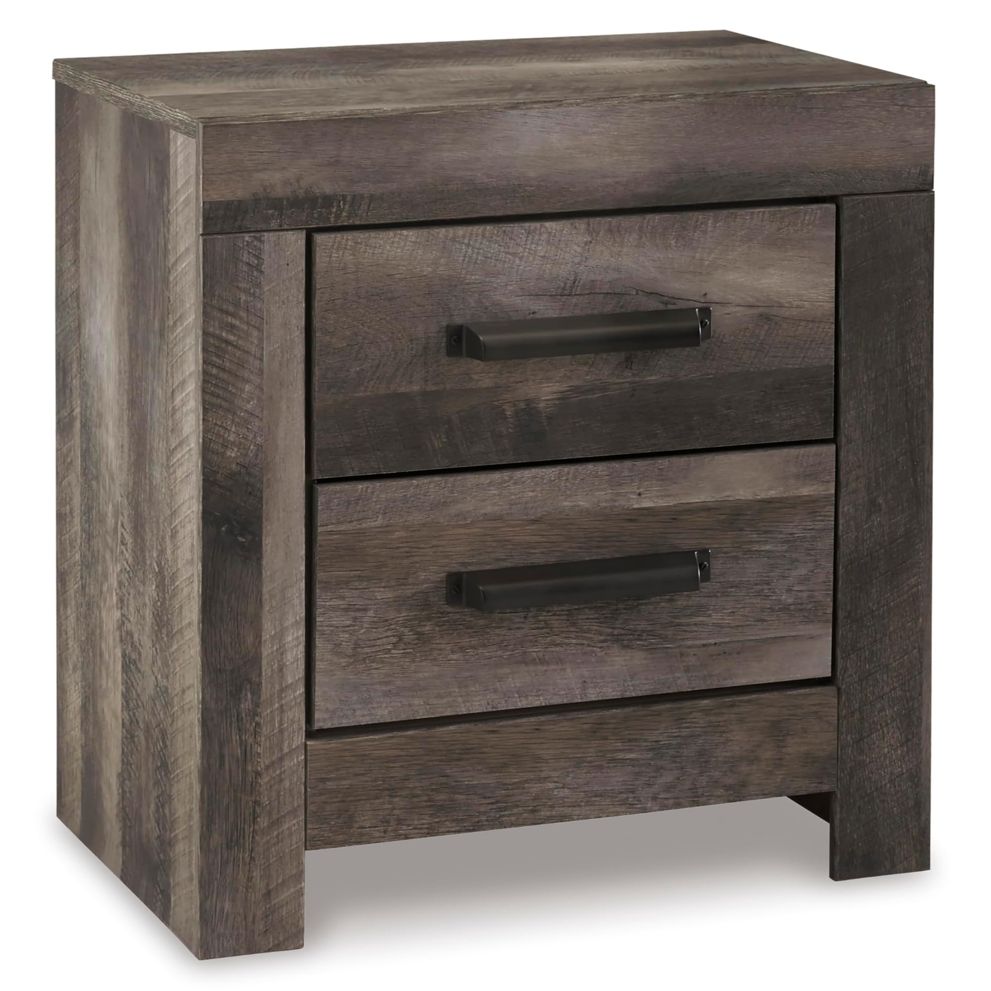 Signature Design by Ashley Wynnlow Rustic 2 Drawer Two Drawer Nightstand, 24.41" Tall, Weathered Gray Gronata