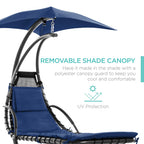 Best Choice Products Outdoor Hanging Curved Steel Chaise Lounge Chair Swing w/Built-in Pillow and Removable Canopy - Navy Blue Gronata