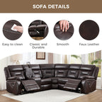 EBELLO Faux Leather Recliner Sofa Furniture Set for Living Room, 2 Recliner Chairs, 3 Seat Reclining Sofa Couch Set for Meeting Room, Brown Gronata