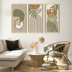 IARTTOP Large Boho Mid-century Modern Wood Wall Art 16x32 Inch Framed Green Abstract Leaf Wooden Wall Decor Bohemian Minimalist Geometric Wall Art Decor for Bedroom Living Room Office Set of 3 Gronata