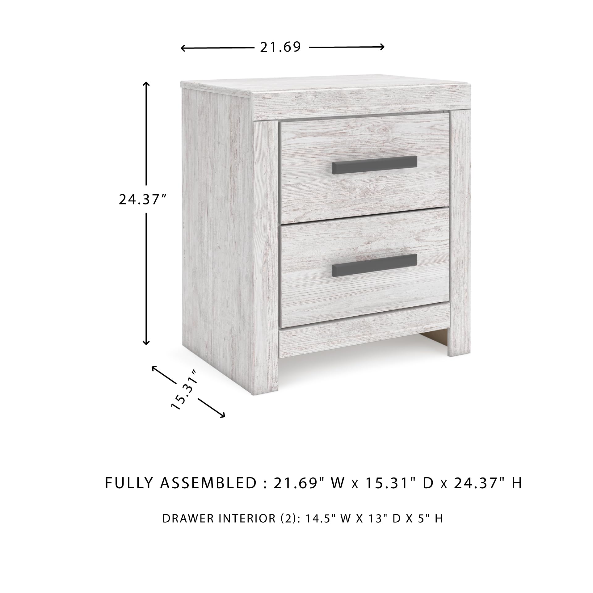 Signature Design by Ashley Wynnlow Rustic 2 Drawer Two Drawer Nightstand, 24.41" Tall, Weathered Gray Gronata