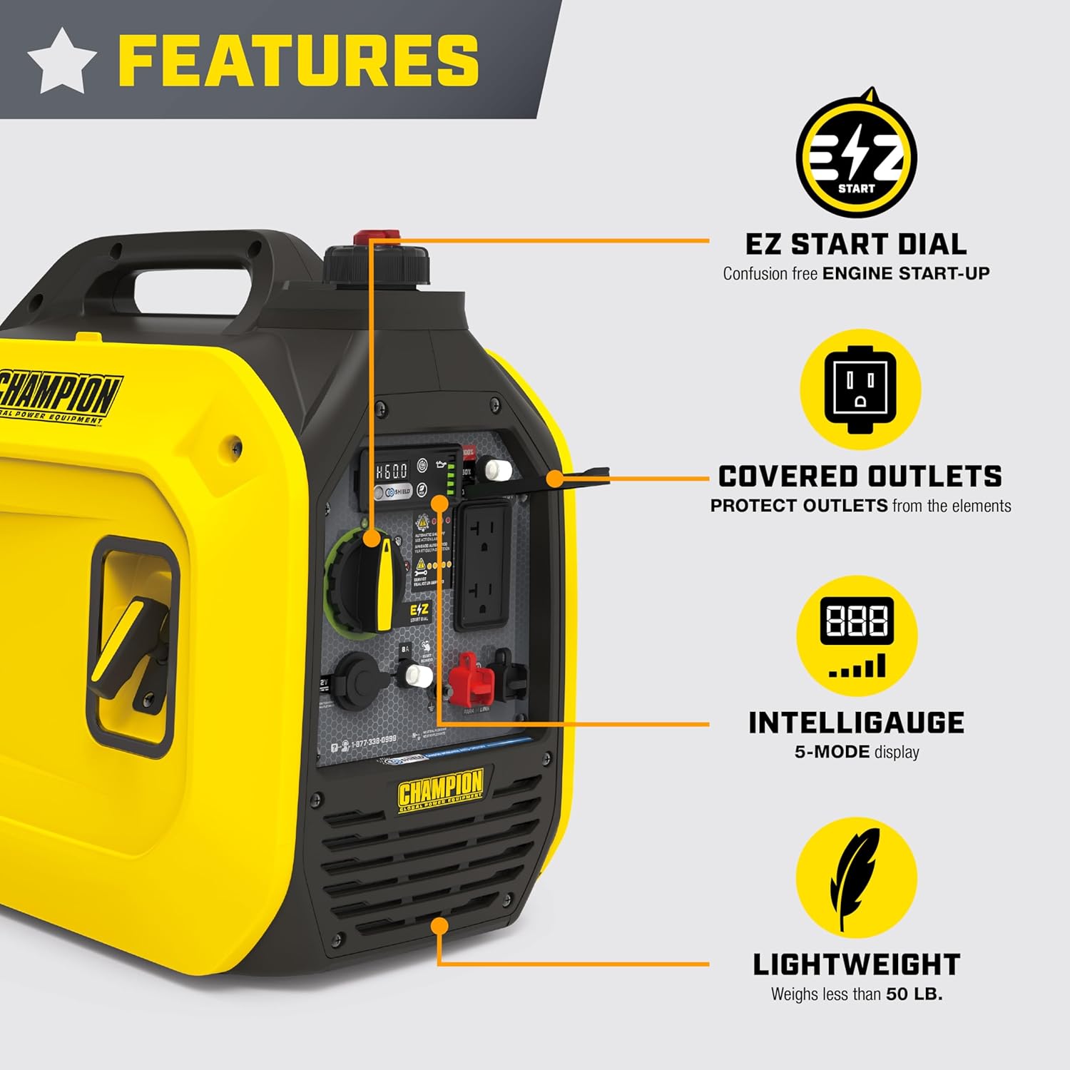Champion Power Equipment 2500-Watt Ultralight Portable Inverter Generator with Quiet Technology and Free 3-Year Warranty Gronata
