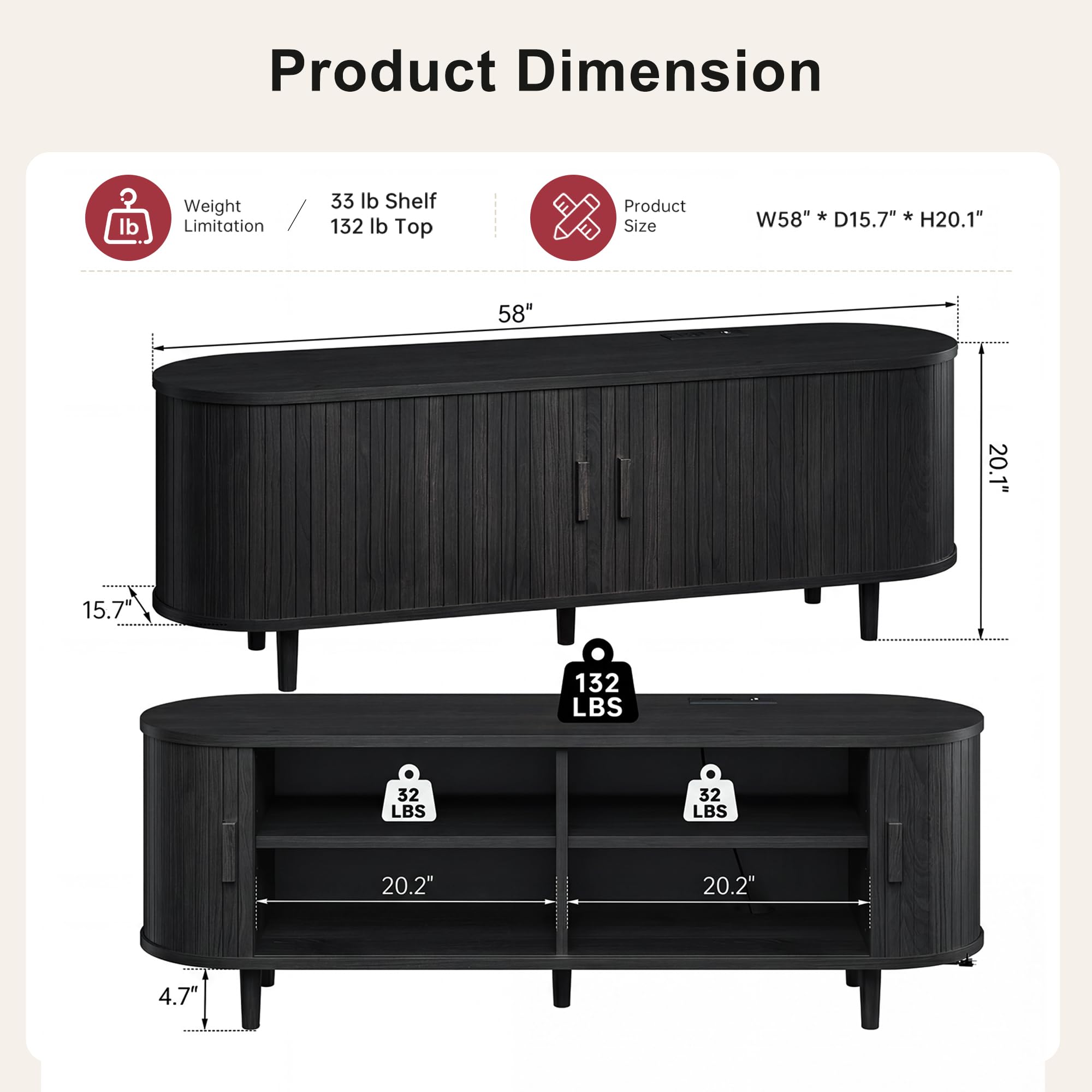 OneBlis 70" Mid Century Modern TV Stand, Wood TV Consoles with Sliding Doors and Power Outlet, Entertainment Center with Adjustable Shelves, Fluted TV Stands for Living Room, Walnut Gronata