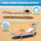 DoCred Heavy Duty Chaise Lounge Chair, Adjustable 5-Position Folding Chaise Lounge Chairs for Outside, Portable Lay Flat Beach Lounge Chair for Outdoor Sunbathing Beach Pool Lawn Camping Gronata