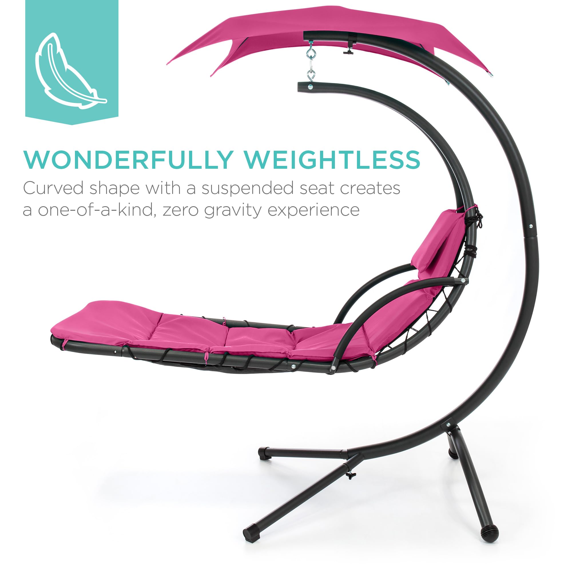 Best Choice Products Outdoor Hanging Curved Steel Chaise Lounge Chair Swing w/Built-in Pillow and Removable Canopy - Navy Blue Gronata