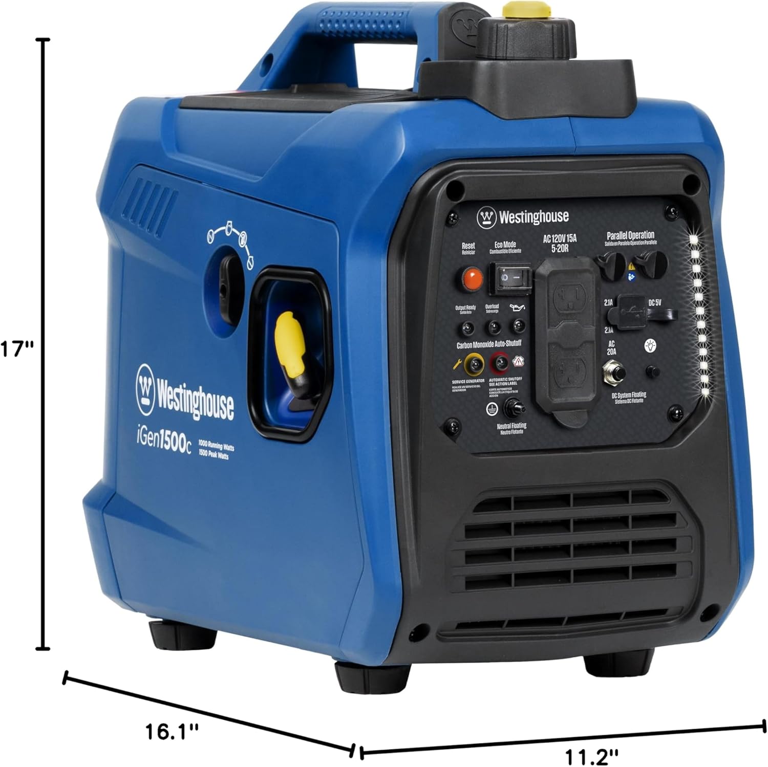 Westinghouse 1500 Peak Watt Super Quiet & Lightweight Portable Inverter Generator, Gas Powered, CO Sensor, Parallel Capable, Long Run Time,Blue Gronata
