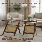 Tiita Rattan Coffee Table, Bamboo Accent Bedside Tables, Glass Nightstand Side Table, Boho Wooden End Table with Storage for Living Room,Living Room, Dining Room, Tea, Home Décor Gronata