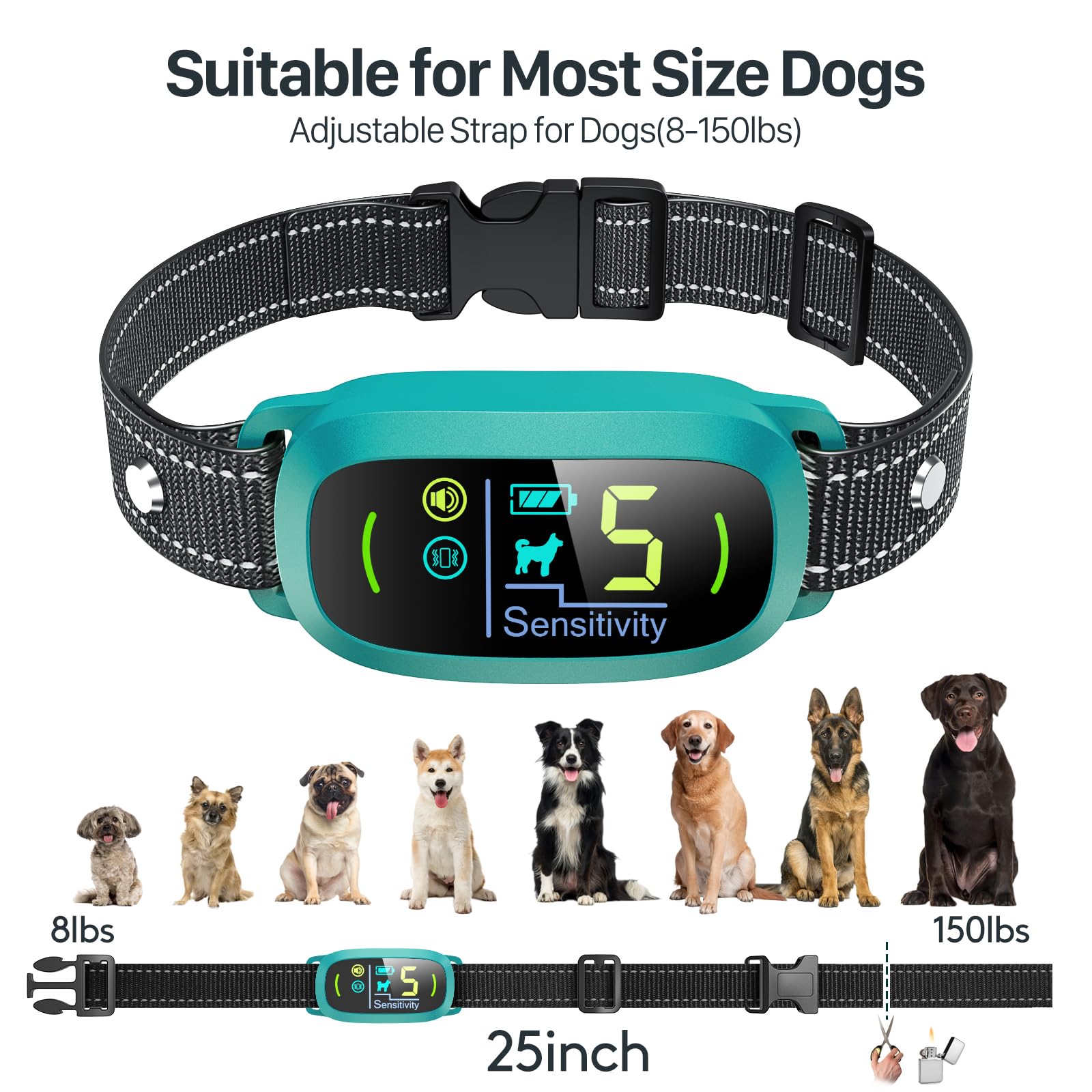 FAFAFROG Dog Bark Collar, Rechargeable Smart Collar, Anti Barking Training Collar with 5 Adjustable Sensitivity Beep Vibration, Bark Collar for Large Medium Small Dogs (Black) Gronata