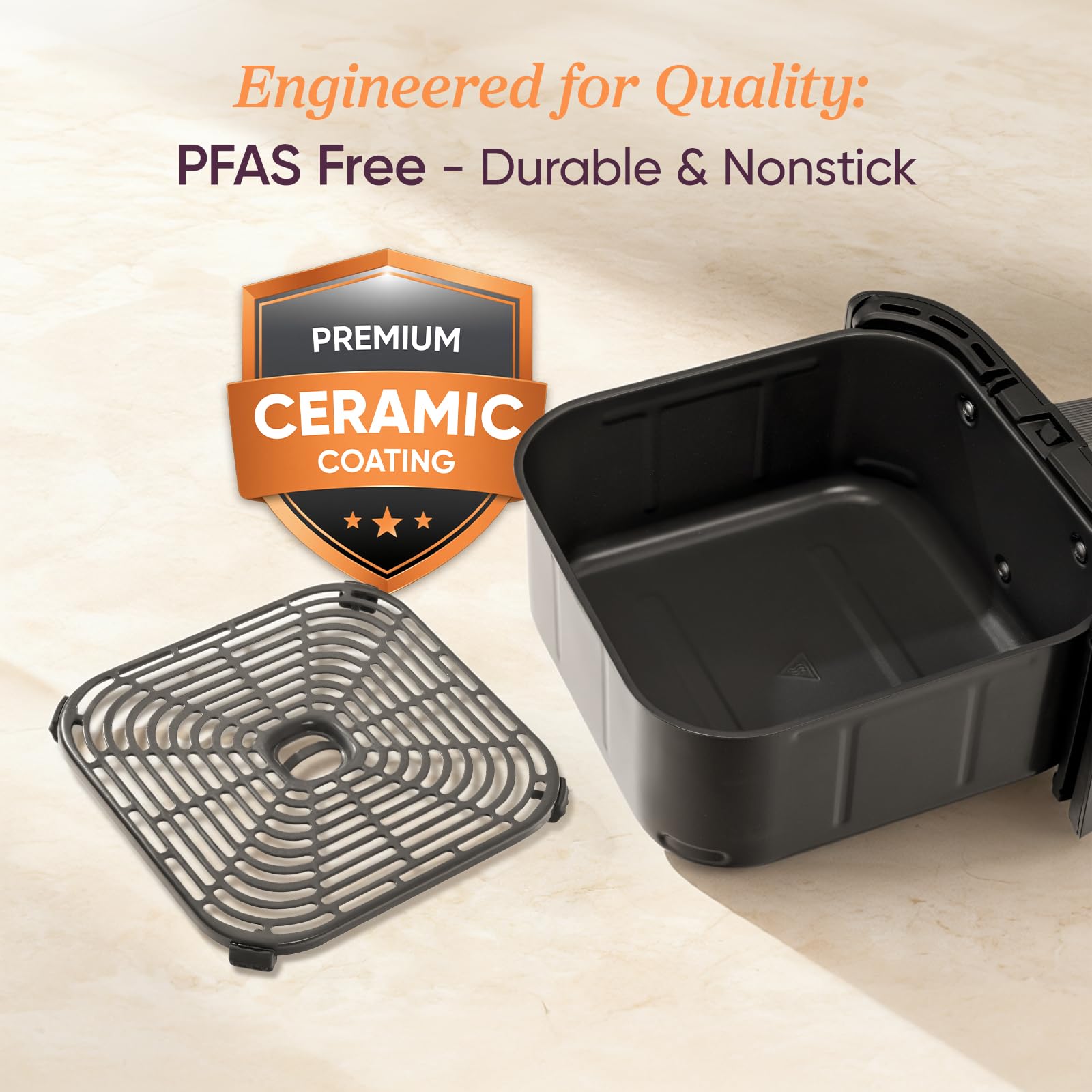 Cosori 9-in-1 TurboBlaze Air Fryer 6 Qt, PFAS-Free Ceramic Coating, 90°–450°F, Precise Heating for Even Results, Air Fry, Roast, Bake, Broil, Dry, Frozen, Proof, Reheat, Keep Warm, 120V, Dark Gray Gronata