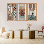 IARTTOP Large Boho Mid-century Modern Wood Wall Art 16x32 Inch Framed Green Abstract Leaf Wooden Wall Decor Bohemian Minimalist Geometric Wall Art Decor for Bedroom Living Room Office Set of 3 Gronata