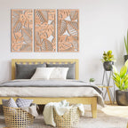 IARTTOP Large Boho Mid-century Modern Wood Wall Art 16x32 Inch Framed Green Abstract Leaf Wooden Wall Decor Bohemian Minimalist Geometric Wall Art Decor for Bedroom Living Room Office Set of 3 Gronata