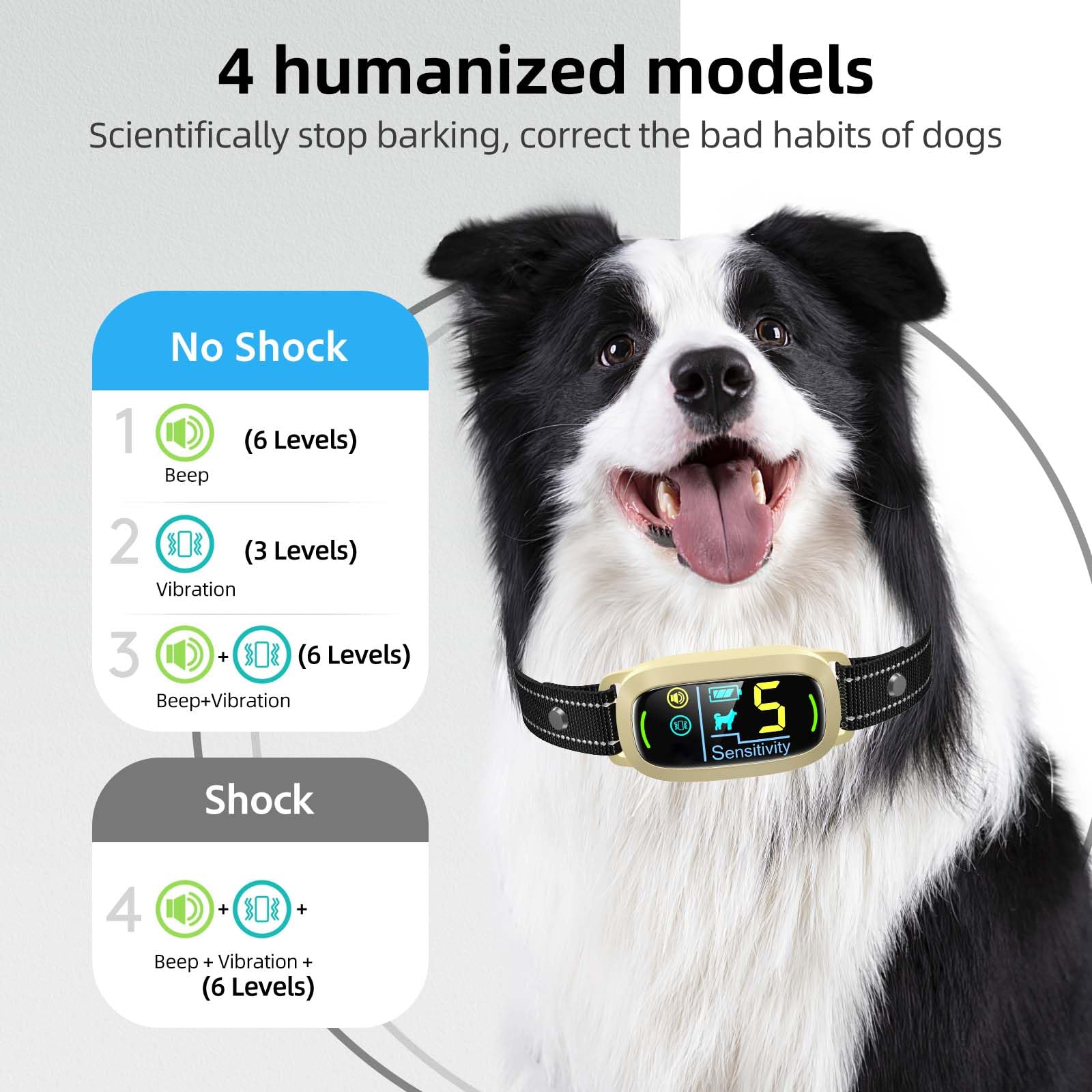 FAFAFROG Dog Bark Collar, Rechargeable Smart Collar, Anti Barking Training Collar with 5 Adjustable Sensitivity Beep Vibration, Bark Collar for Large Medium Small Dogs (Black) Gronata