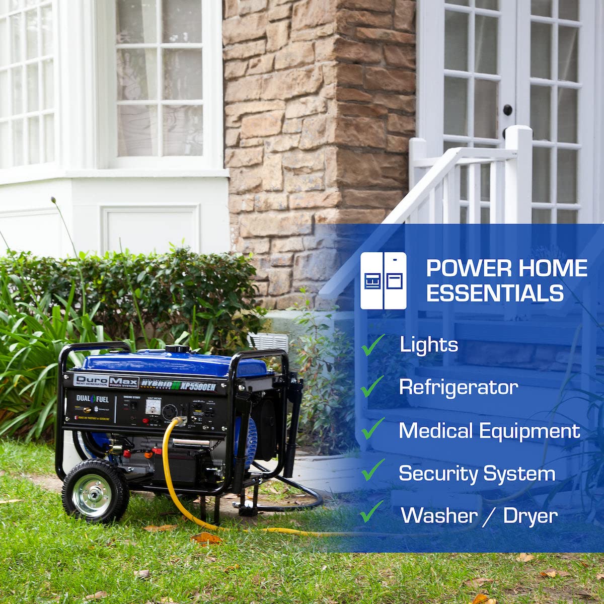 DuroMax XP13000EH 13,000-Watt Dual Fuel Portable Generator - Gas & Propane, Electric Start, Whole Home Backup Power, Transfer Switch Ready, RV & Emergency Ready Gronata