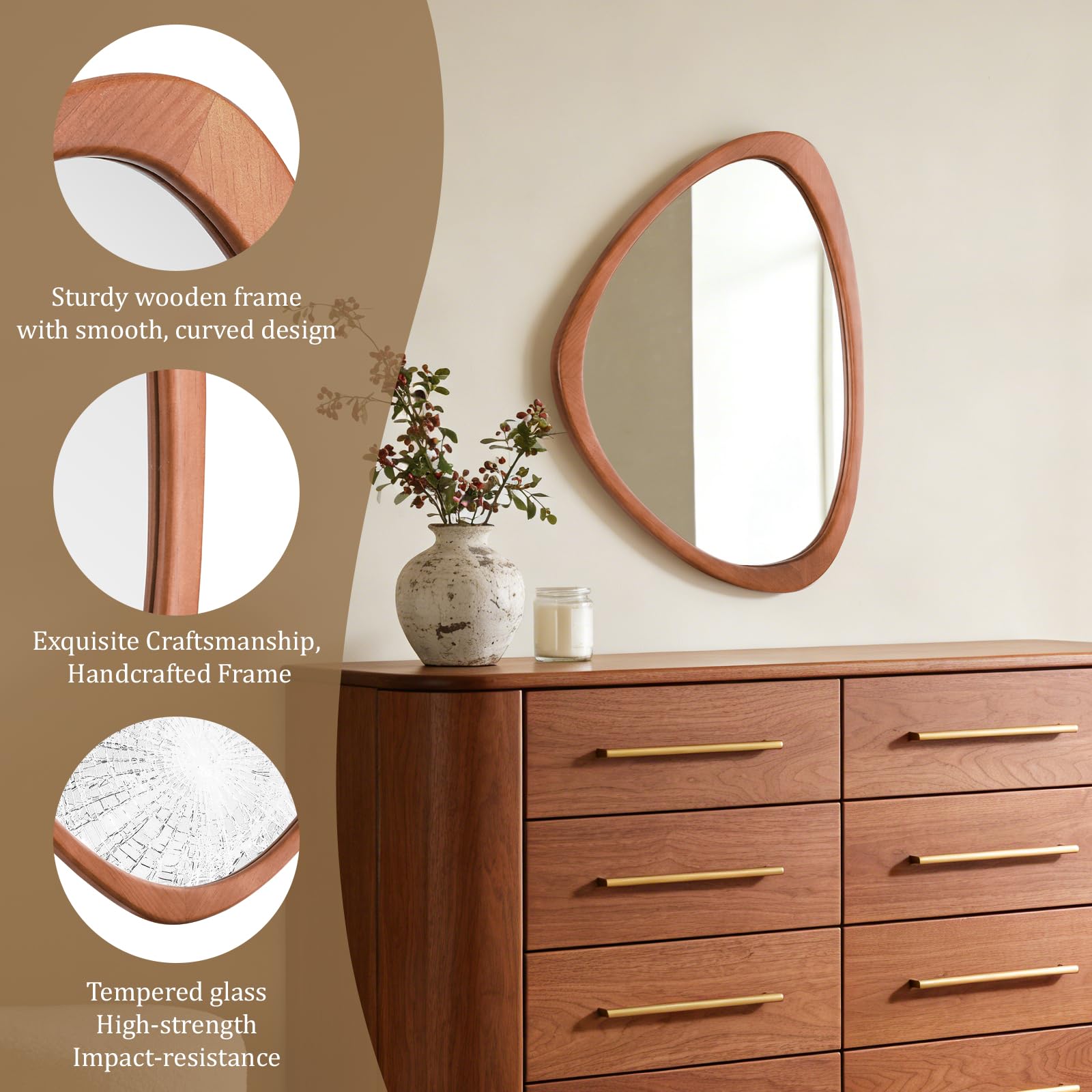 WallBeyond Asymmetrical Mirror, Irregular Mirror Full Length, Boho Wall Mirrors Decorative for Bedroom Living Room Entryway Hall, Mid Century Modern Decor 48" H x 22" W Gronata