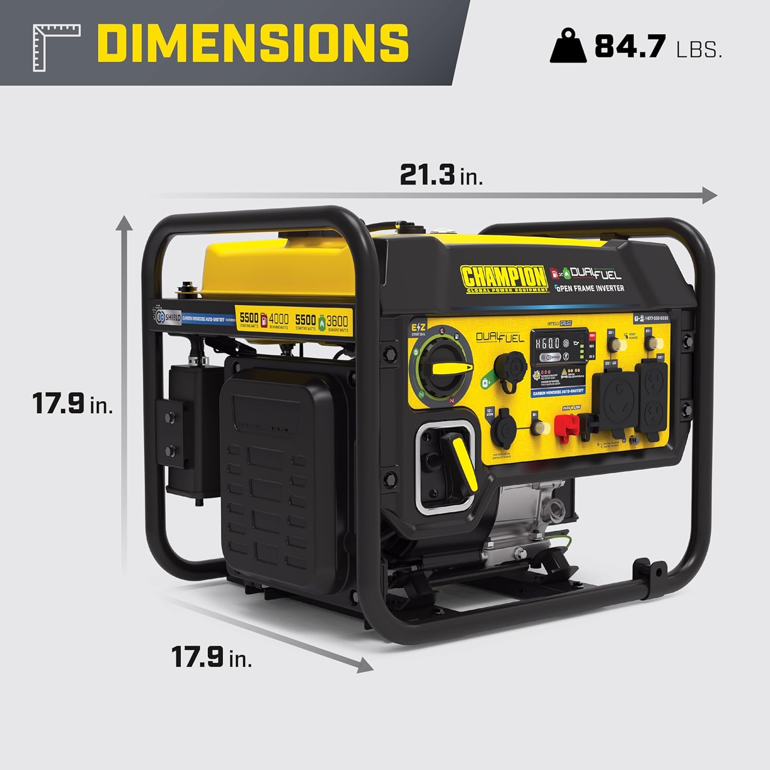 Champion Power Equipment 5500-Watt Dual Fuel RV Ready Portable Open Frame Inverter Generator with Quiet Technology and Free 3-Year Warranty, CARB Compliant Gronata