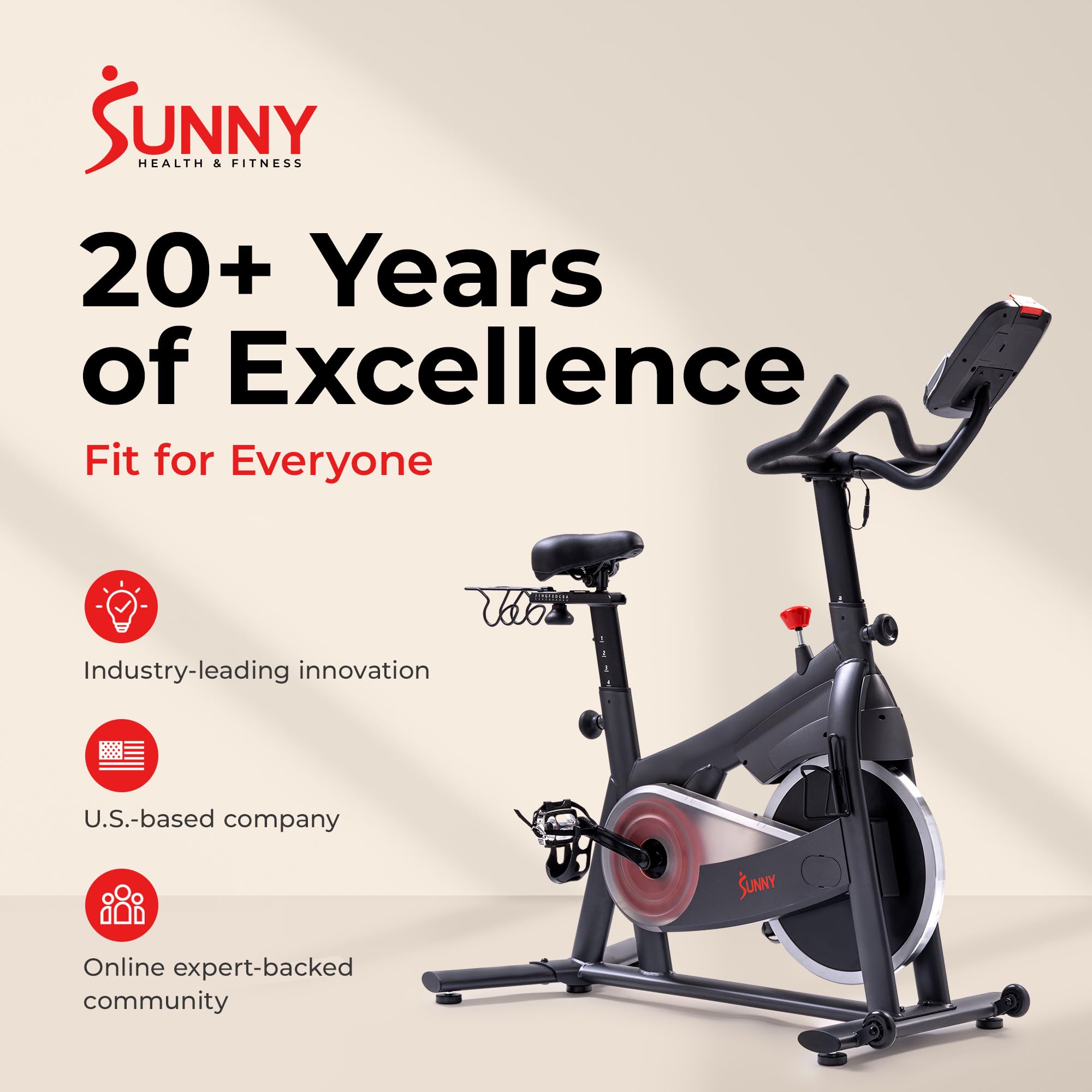 Sunny Health & Fitness Nova Smart Indoor Cycling Bike – Magnetic Resistance Exercise Bike with SunnyFit App, Quiet Belt Drive & Compact Home Cardio Bike for Beginners Gronata