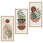 IARTTOP Large Boho Mid-century Modern Wood Wall Art 16x32 Inch Framed Green Abstract Leaf Wooden Wall Decor Bohemian Minimalist Geometric Wall Art Decor for Bedroom Living Room Office Set of 3 Gronata