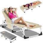DoCred Heavy Duty Chaise Lounge Chair, Adjustable 5-Position Folding Chaise Lounge Chairs for Outside, Portable Lay Flat Beach Lounge Chair for Outdoor Sunbathing Beach Pool Lawn Camping Gronata