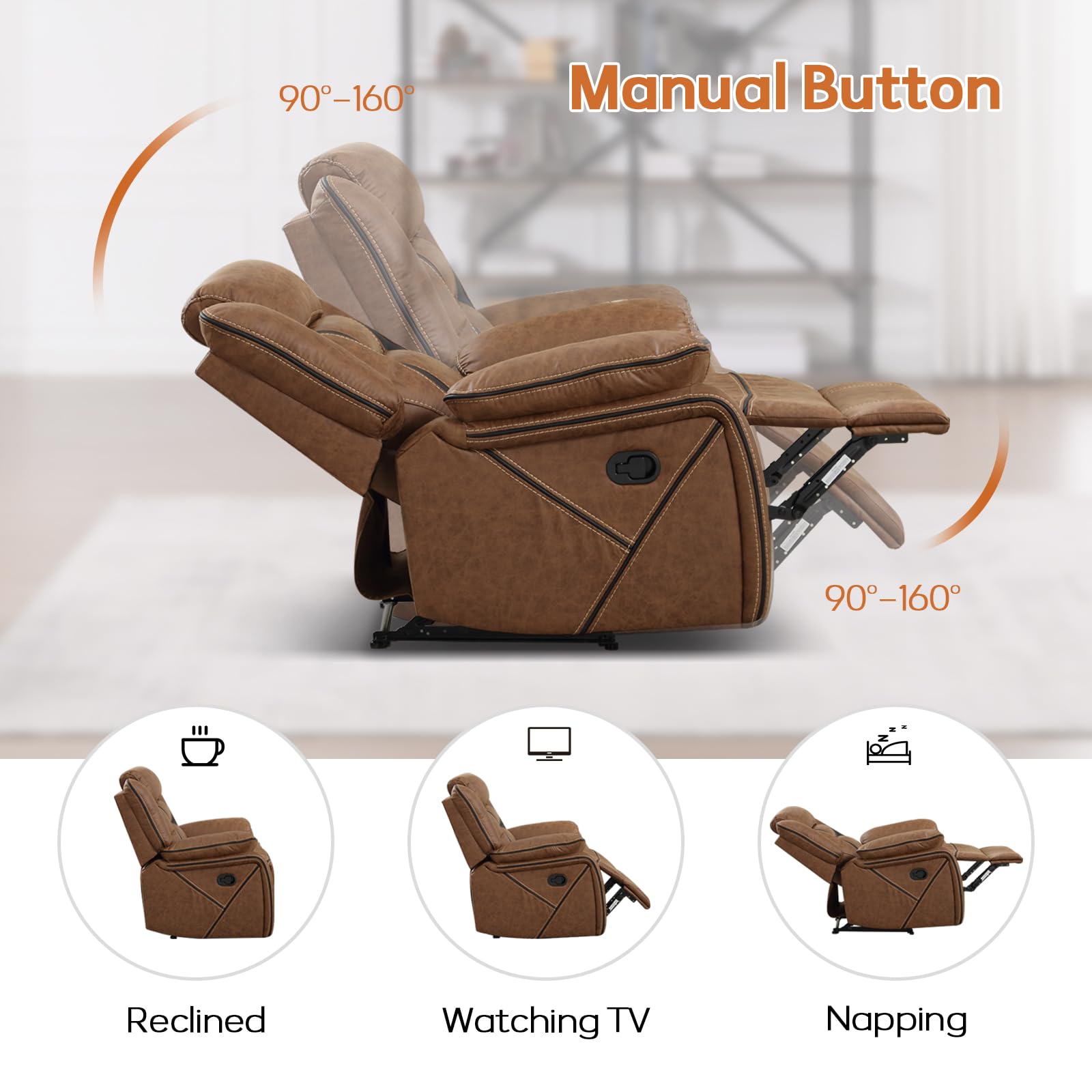 EBELLO Faux Leather Recliner Sofa Furniture Set for Living Room, 2 Recliner Chairs, 3 Seat Reclining Sofa Couch Set for Meeting Room, Brown Gronata
