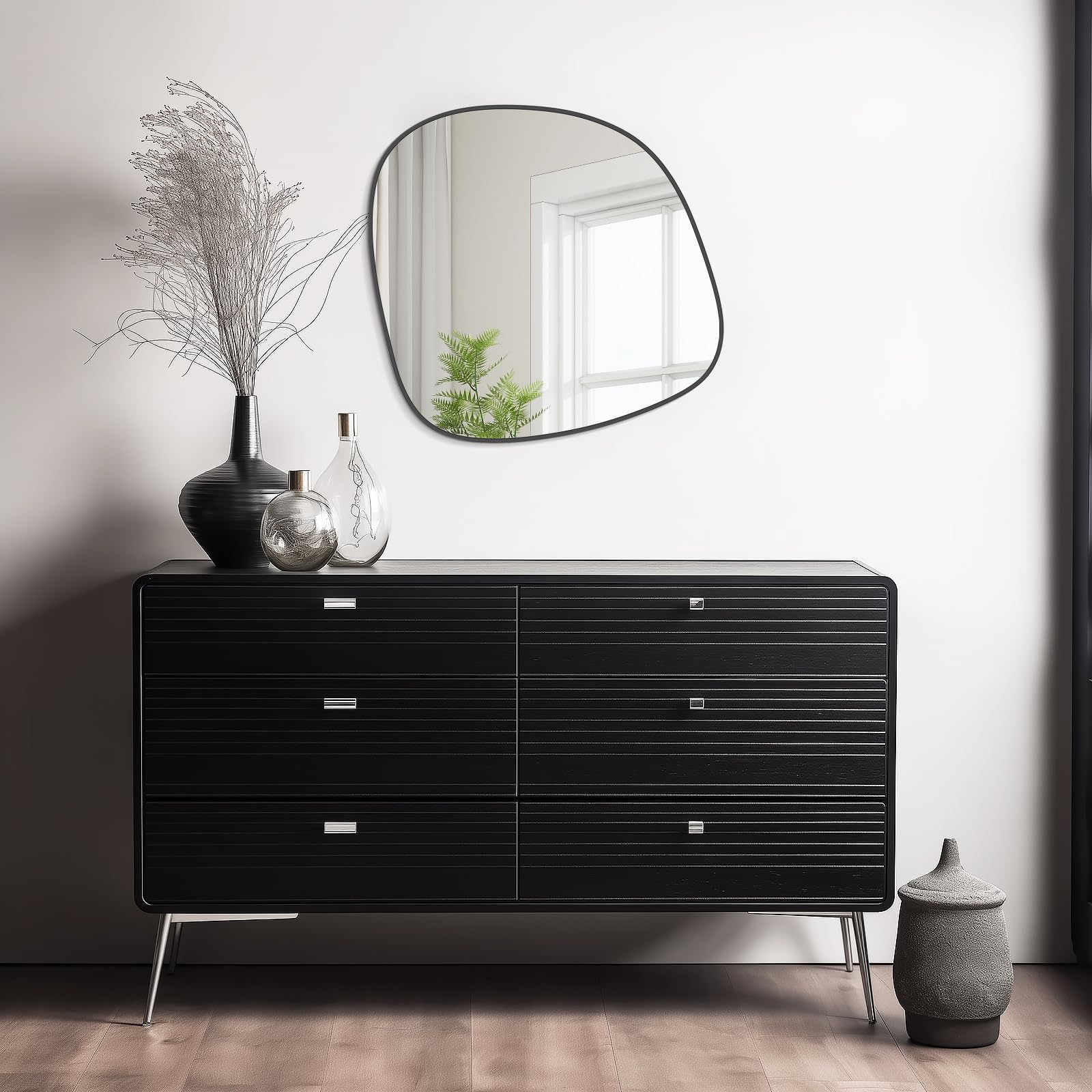 WallBeyond Asymmetrical Mirror, Irregular Mirror Full Length, Boho Wall Mirrors Decorative for Bedroom Living Room Entryway Hall, Mid Century Modern Decor 48" H x 22" W Gronata