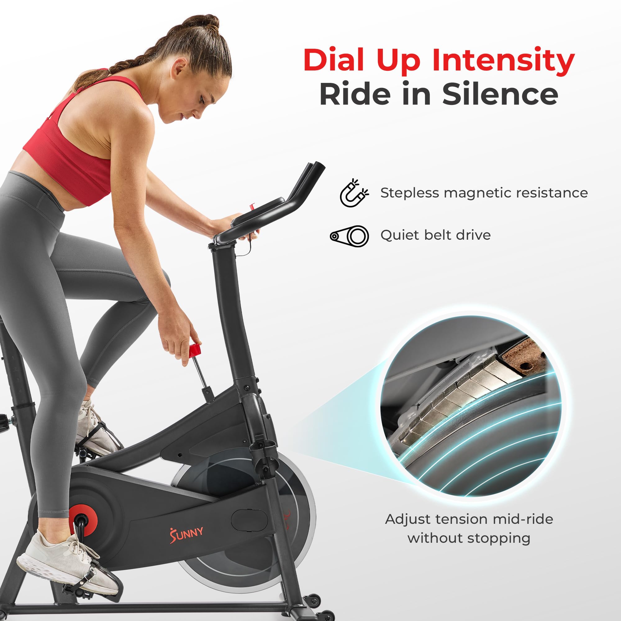 Sunny Health & Fitness Nova Smart Indoor Cycling Bike – Magnetic Resistance Exercise Bike with SunnyFit App, Quiet Belt Drive & Compact Home Cardio Bike for Beginners Gronata