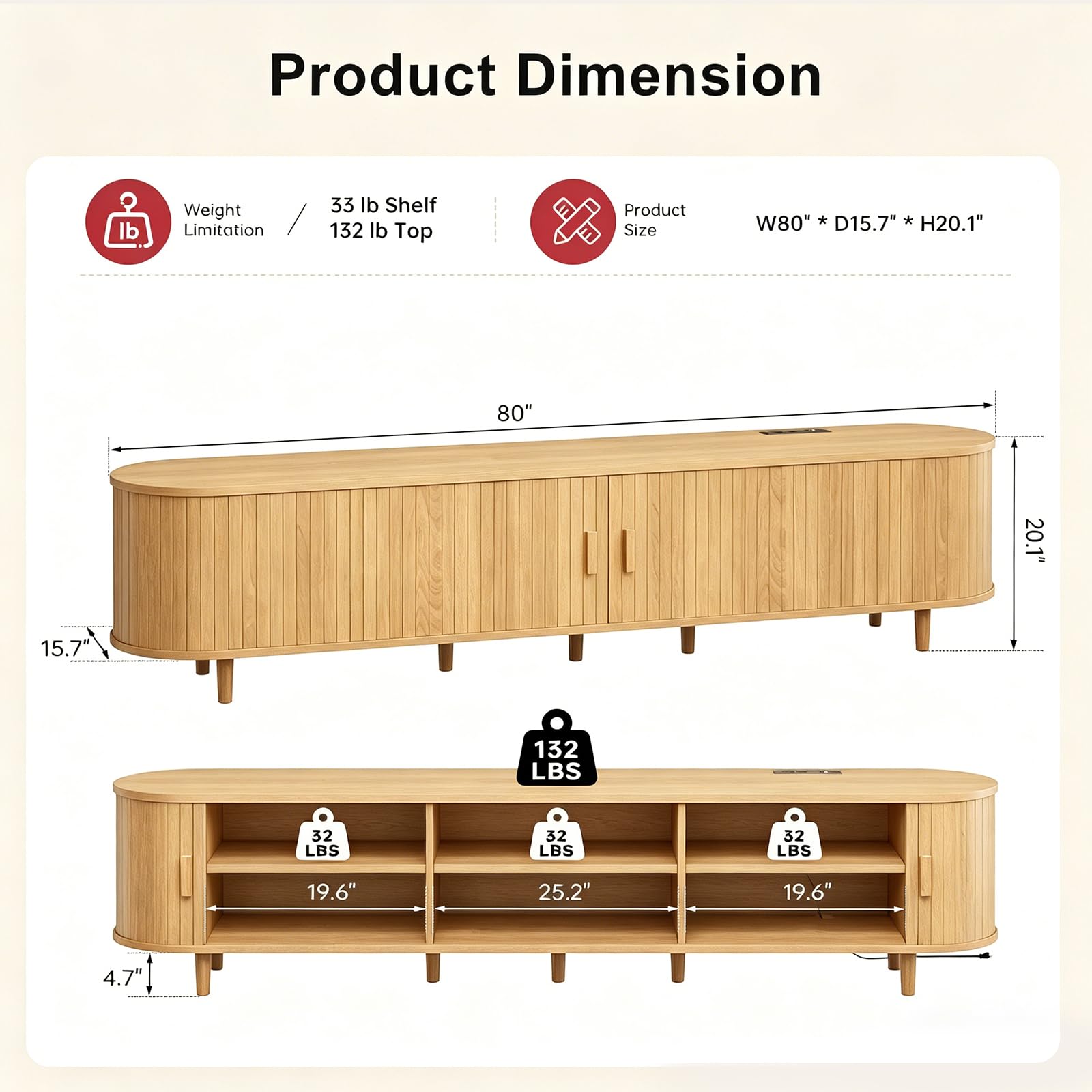 OneBlis 70" Mid Century Modern TV Stand, Wood TV Consoles with Sliding Doors and Power Outlet, Entertainment Center with Adjustable Shelves, Fluted TV Stands for Living Room, Walnut Gronata