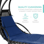 Best Choice Products Outdoor Hanging Curved Steel Chaise Lounge Chair Swing w/Built-in Pillow and Removable Canopy - Navy Blue Gronata