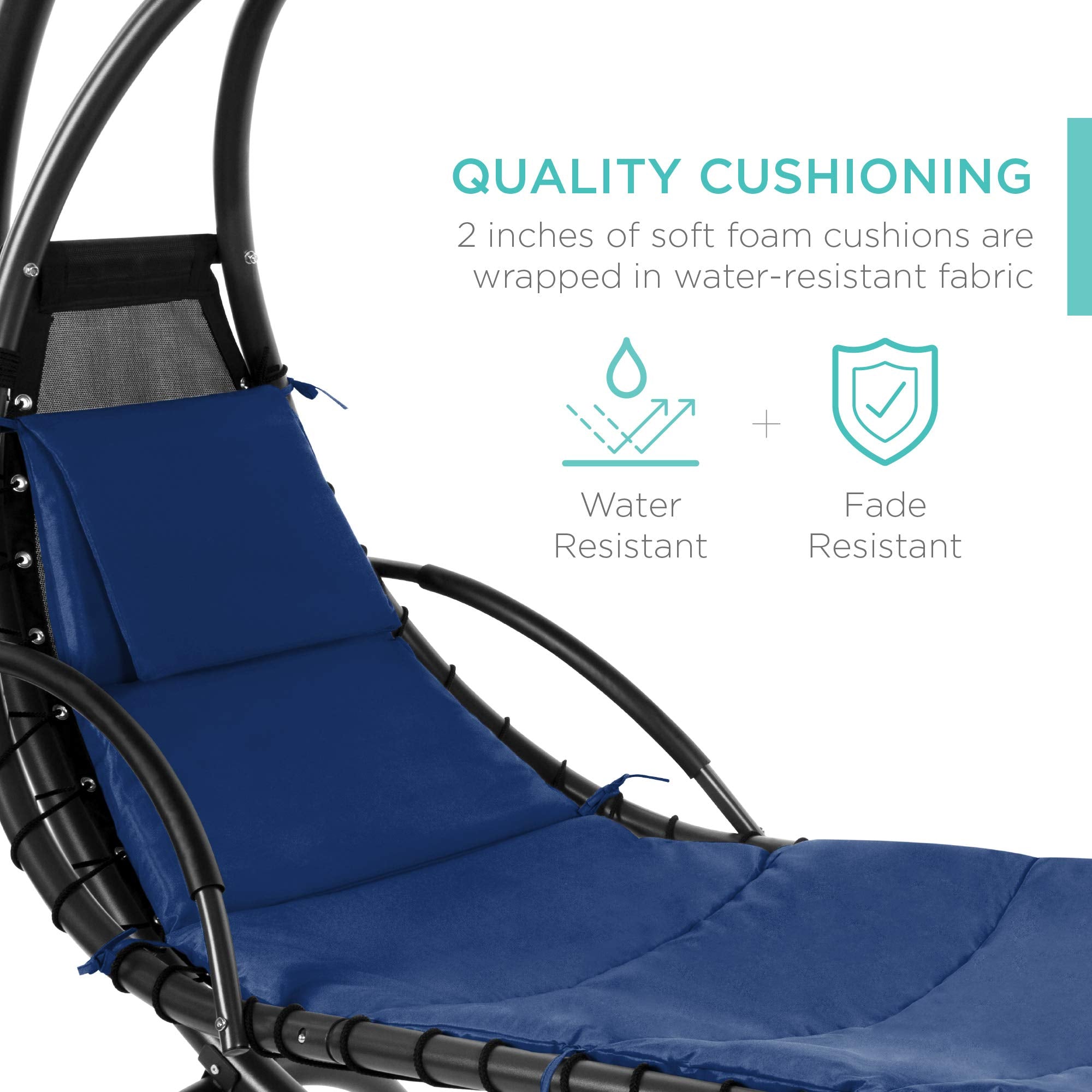 Best Choice Products Outdoor Hanging Curved Steel Chaise Lounge Chair Swing w/Built-in Pillow and Removable Canopy - Navy Blue Gronata