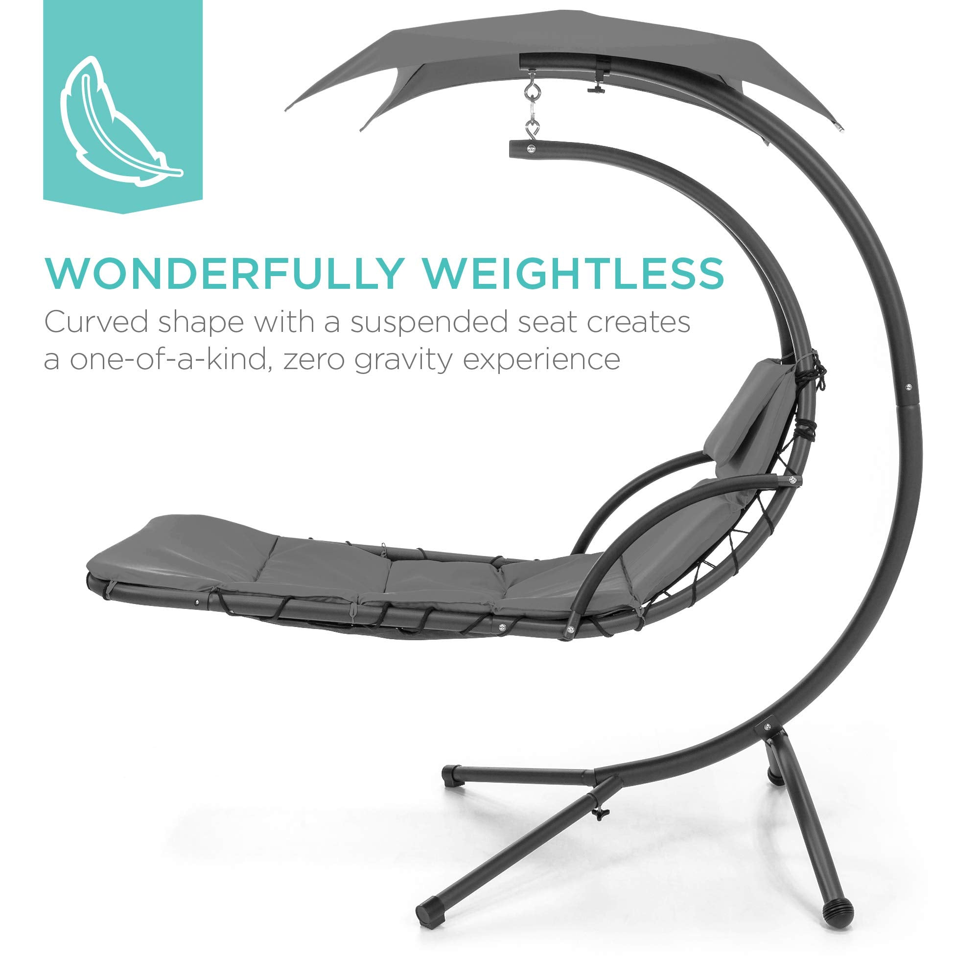 Best Choice Products Outdoor Hanging Curved Steel Chaise Lounge Chair Swing w/Built-in Pillow and Removable Canopy - Navy Blue Gronata
