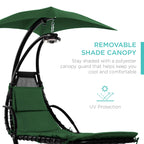 Best Choice Products Outdoor Hanging Curved Steel Chaise Lounge Chair Swing w/Built-in Pillow and Removable Canopy - Navy Blue Gronata