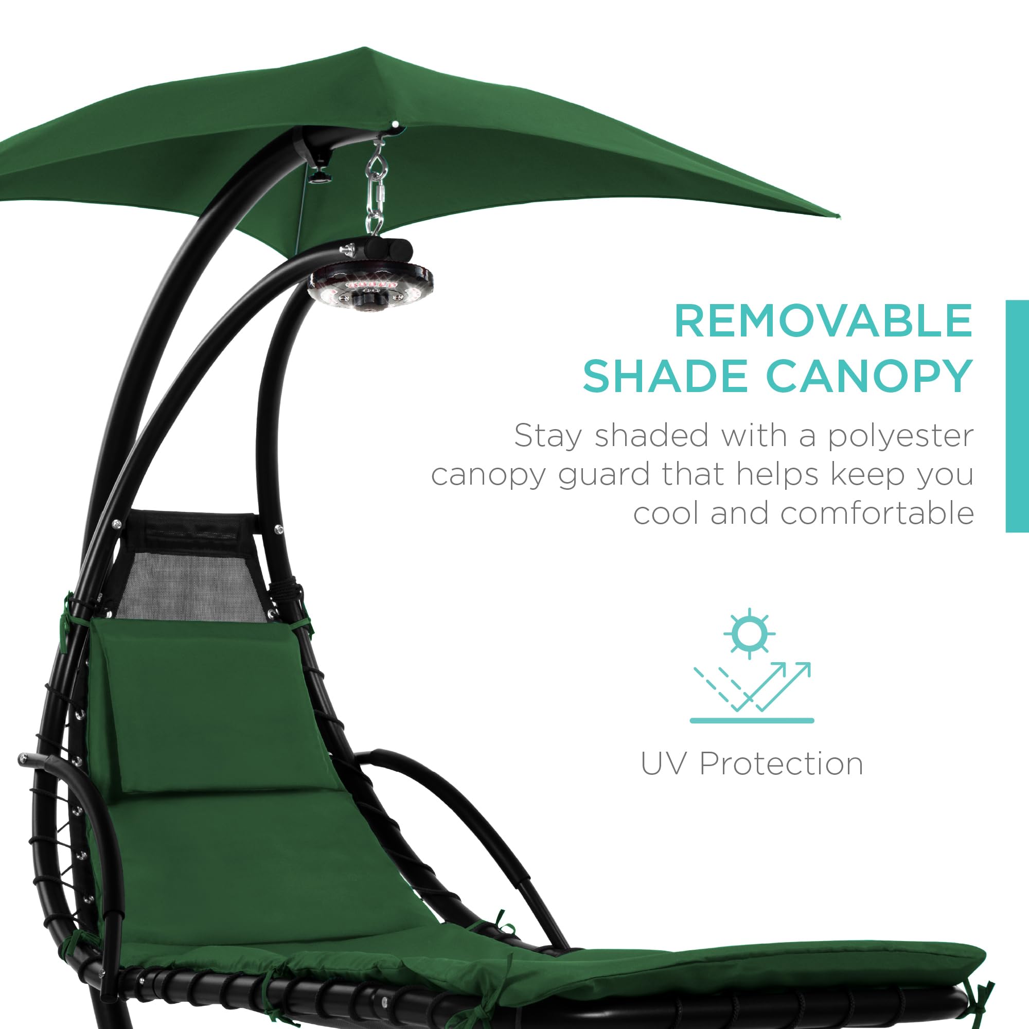 Best Choice Products Outdoor Hanging Curved Steel Chaise Lounge Chair Swing w/Built-in Pillow and Removable Canopy - Navy Blue Gronata