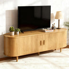 OneBlis 70" Mid Century Modern TV Stand, Wood TV Consoles with Sliding Doors and Power Outlet, Entertainment Center with Adjustable Shelves, Fluted TV Stands for Living Room, Walnut Gronata