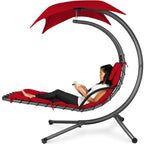 Best Choice Products Outdoor Hanging Curved Steel Chaise Lounge Chair Swing w/Built-in Pillow and Removable Canopy - Navy Blue Gronata
