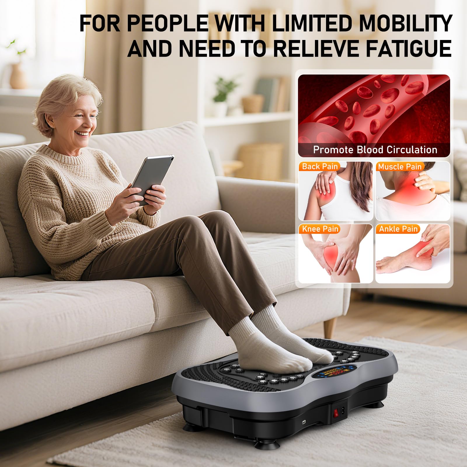 GLYLF Vibration Plate Exercise Machine, 130 Levels Full Body Workout Vibrating Plate for Lymphatic Drainage Weight Loss, 450 Lbs Capacity Shake Platform with Resistance Bands Bluetooth for Women Men Gronata