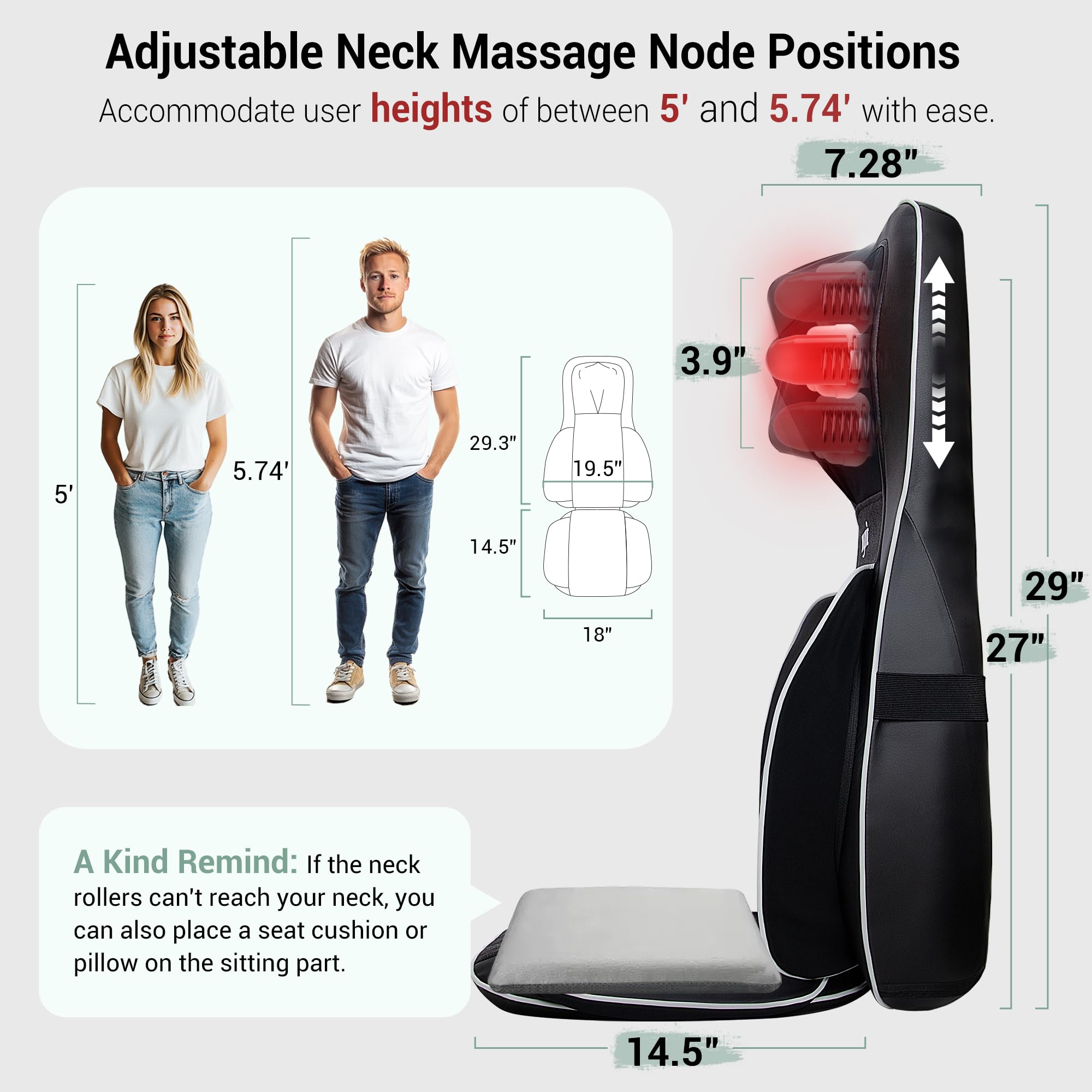 Mynt FSA Eligible HSA Approved Shiatsu Neck and Back Massager for Chair with 10 Deep Kneading Nodes, 2D & 3D Back Massage with Heat, Portable Spot Massage Chair Pad (Black) Gronata