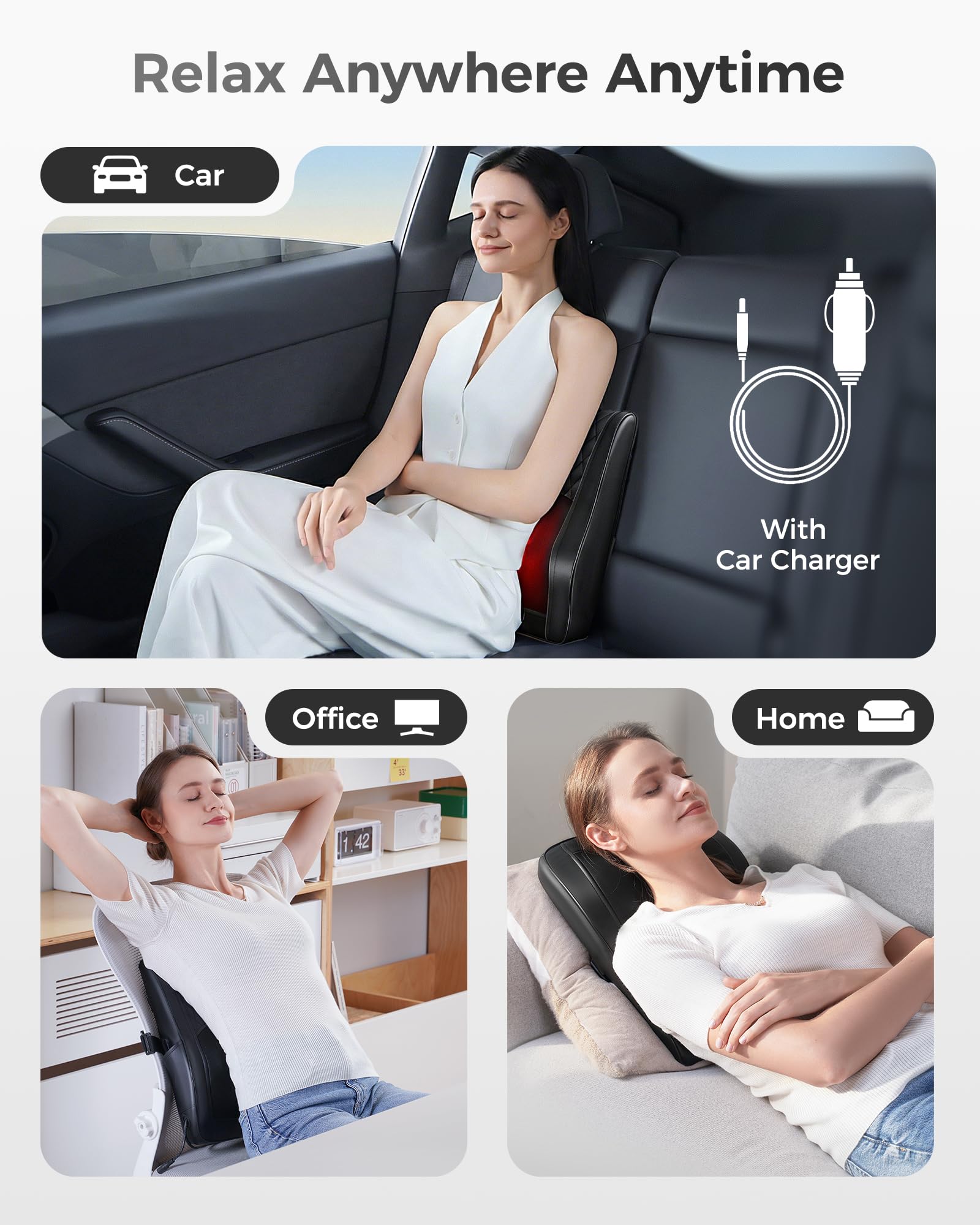 Boriwat Back Massager with Heat, 3D Kneading Massage Pillow for Back, Neck, Shoulder, Leg Pain Relief Deep Tissue, Gifts for Women Men Mom Dad Gronata