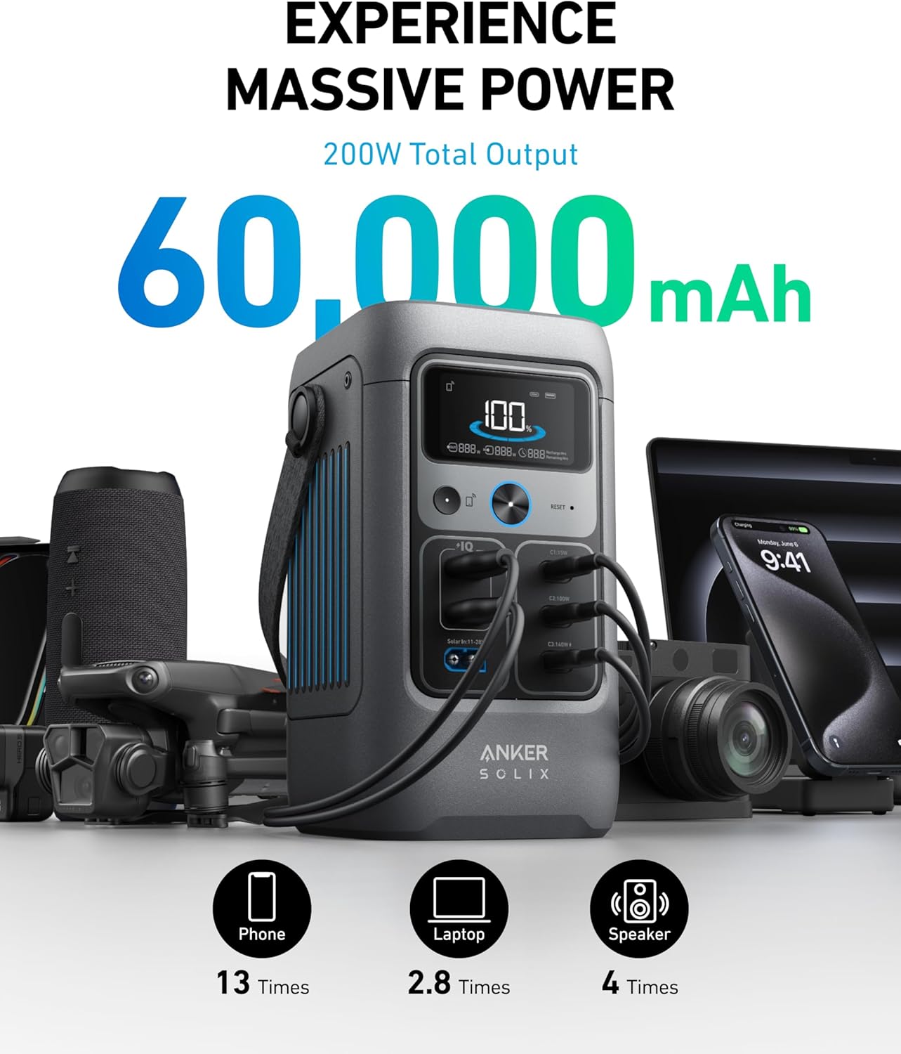 Anker SOLIX C200 DC Power Bank Station and 60W Solar Panel, 192Wh Portable Power Station, LiFePO4 Battery, 200W Solar Generator, For Outdoor, Camping, Traveling, and Emergencies Gronata