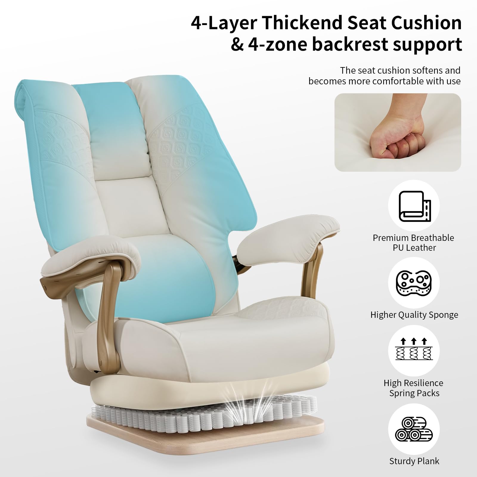 EXCEBET Big and Tall Executive Office Chair with Footrest, 400LBS Capacity Ergonomic High-Back Desk Office Chair with Lumbar Support, Padded Armrests & Thick Cushion, White PU Leather Chairs Gronata