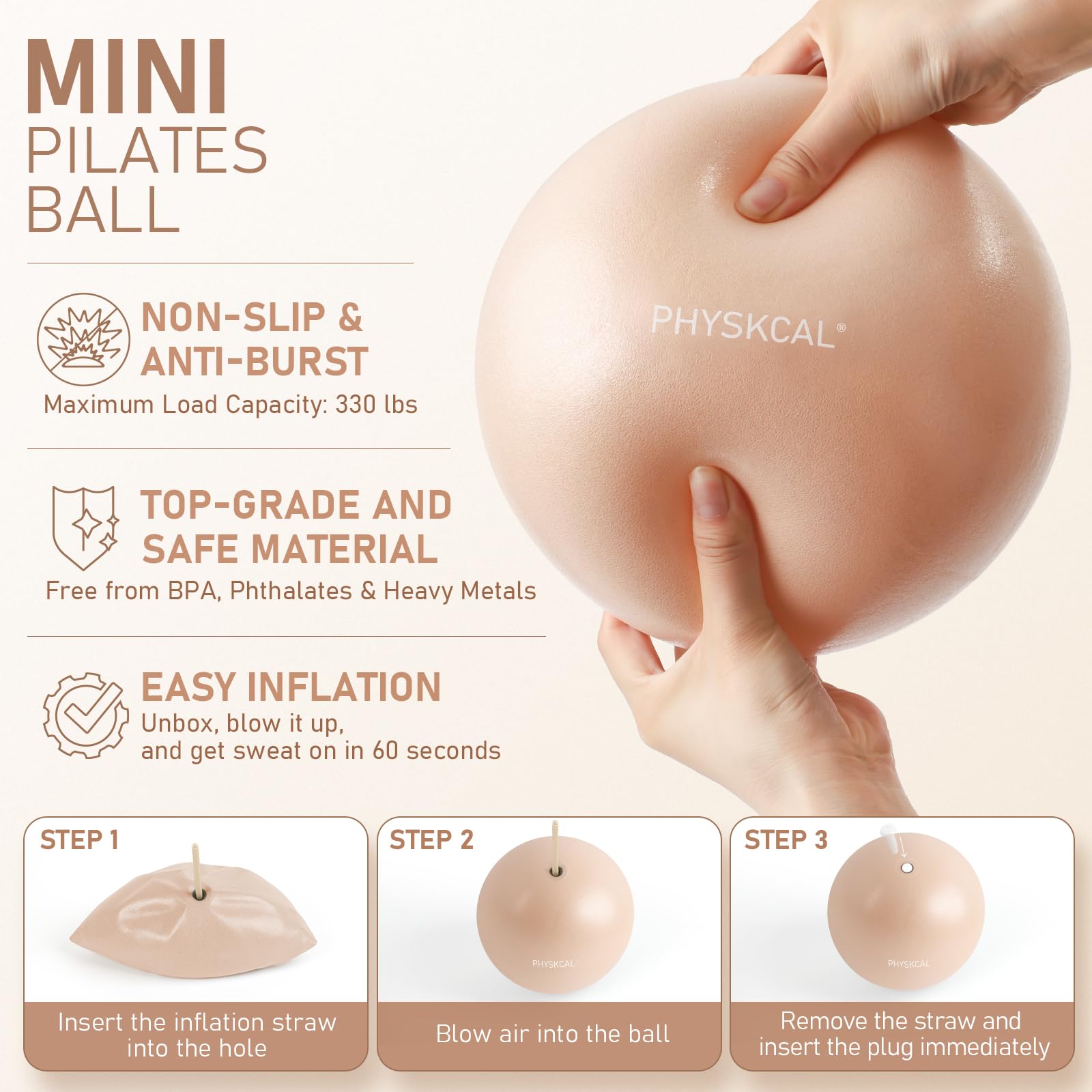 PhysKcal Pilates Ring Set, Magic Ring with 1x Core Ball, 3X Resistant Loop and 2X Flex Band, Pilates on Mat Essential Kit (Nude) Gronata