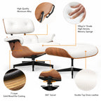 Asukale Top Grain Leather, Mid Century Chaise Lounge Chair and Ottoman, Modern Chair Classic Design, Heavy Duty Base Support for Living Room Study Lounge Office, Palisander-White Gronata