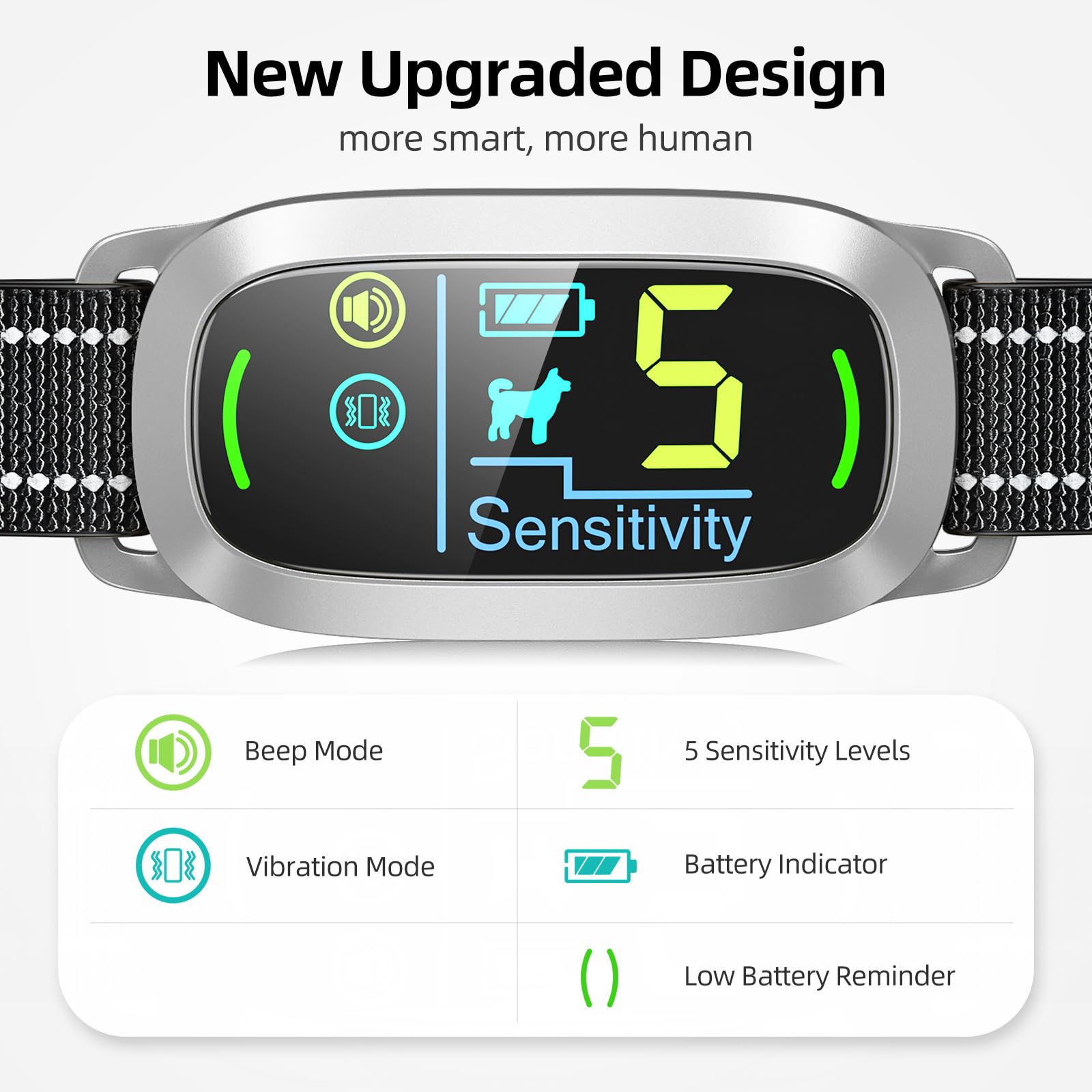 FAFAFROG Dog Bark Collar, Rechargeable Smart Collar, Anti Barking Training Collar with 5 Adjustable Sensitivity Beep Vibration, Bark Collar for Large Medium Small Dogs (Black) Gronata