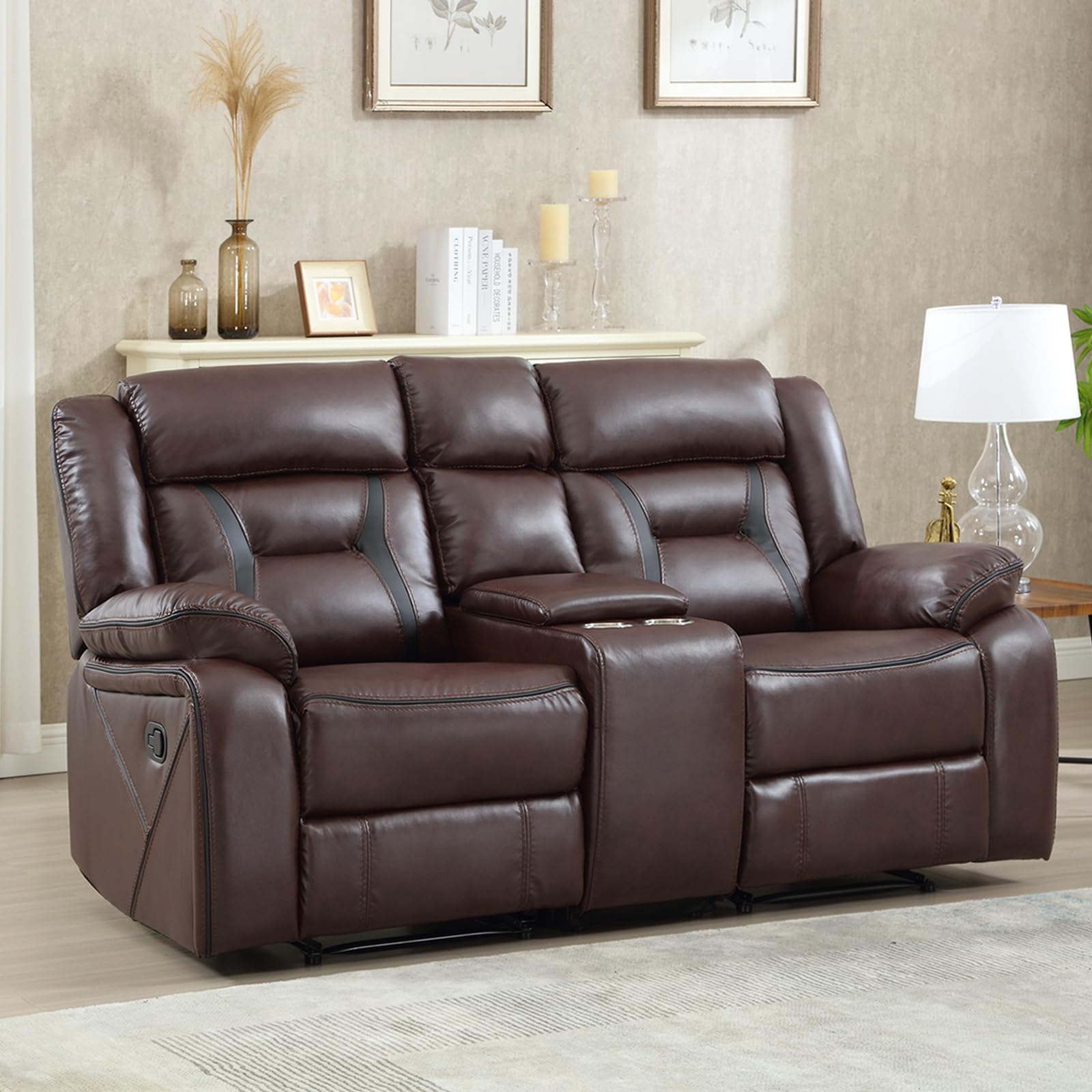 EBELLO Faux Leather Recliner Sofa Furniture Set for Living Room, 2 Recliner Chairs, 3 Seat Reclining Sofa Couch Set for Meeting Room, Brown Gronata