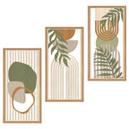 IARTTOP Large Boho Mid-century Modern Wood Wall Art 16x32 Inch Framed Green Abstract Leaf Wooden Wall Decor Bohemian Minimalist Geometric Wall Art Decor for Bedroom Living Room Office Set of 3 Gronata