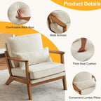 Karl home Accent Chair Wide Armrest Mid-Century Lounge Chair Linen Fabric Armchair with Lumbar Pillow & Solid Wood Frame for Living Room, Bedroom, Balcony, Green Gronata
