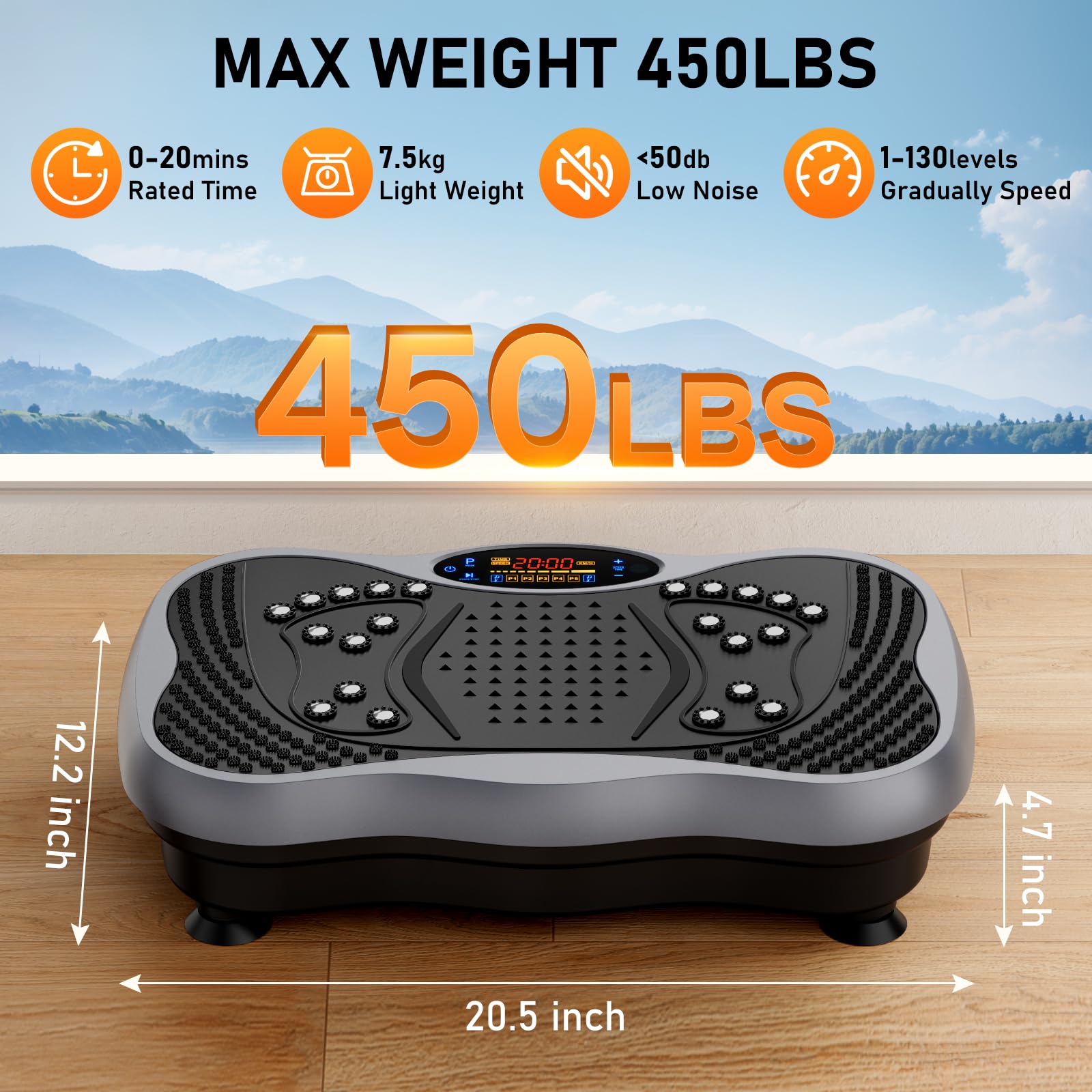 GLYLF Vibration Plate Exercise Machine, 130 Levels Full Body Workout Vibrating Plate for Lymphatic Drainage Weight Loss, 450 Lbs Capacity Shake Platform with Resistance Bands Bluetooth for Women Men Gronata