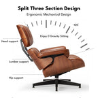 Asukale Top Grain Leather, Mid Century Chaise Lounge Chair and Ottoman, Modern Chair Classic Design, Heavy Duty Base Support for Living Room Study Lounge Office, Palisander-White Gronata