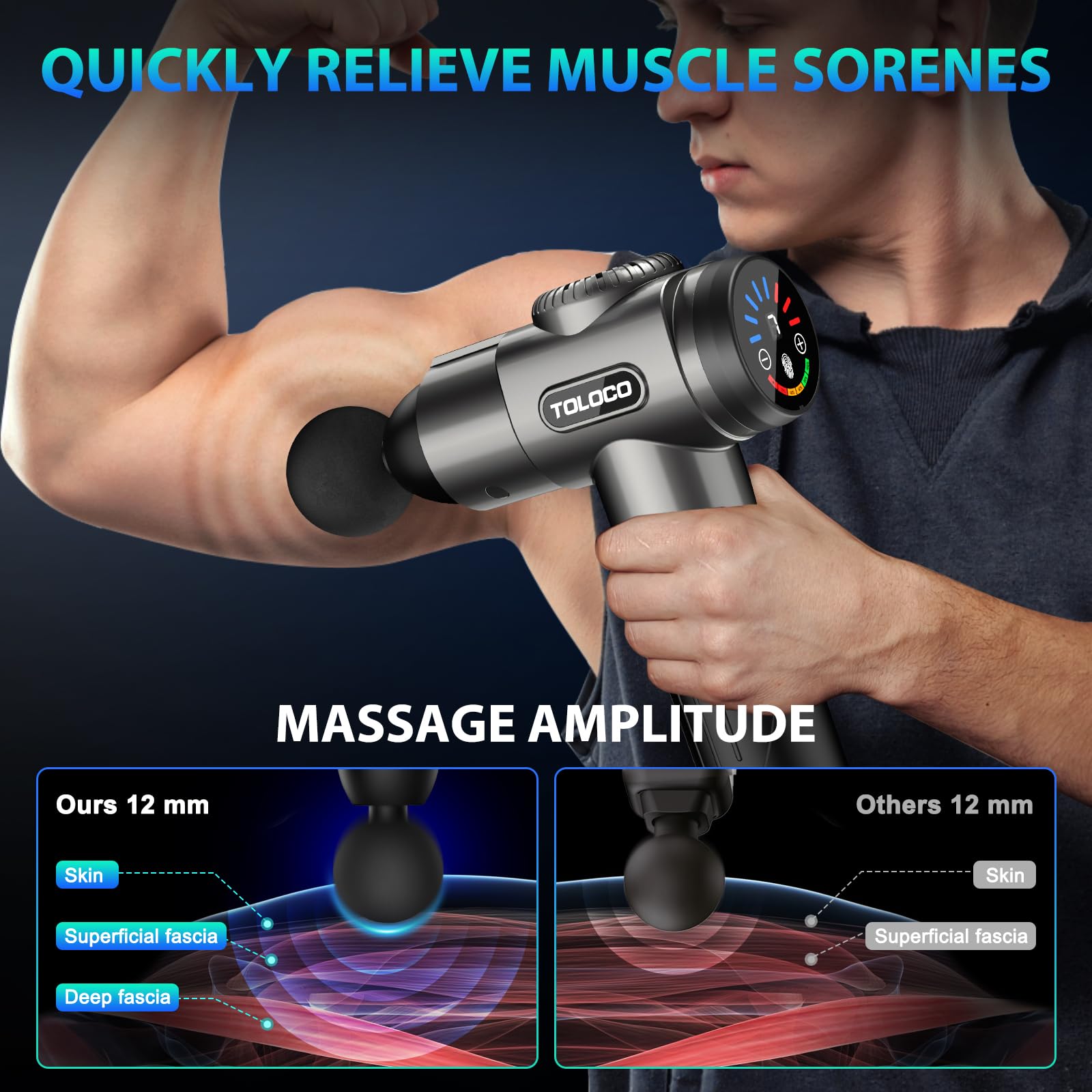 TOLOCO Massage Gun, Deep Tissue Back Massage for Athletes for Pain Relief, Percussion Massager with 10 Massages Heads & Silent Brushless Motor, Fathers Day Dad Gifts, Black Gronata