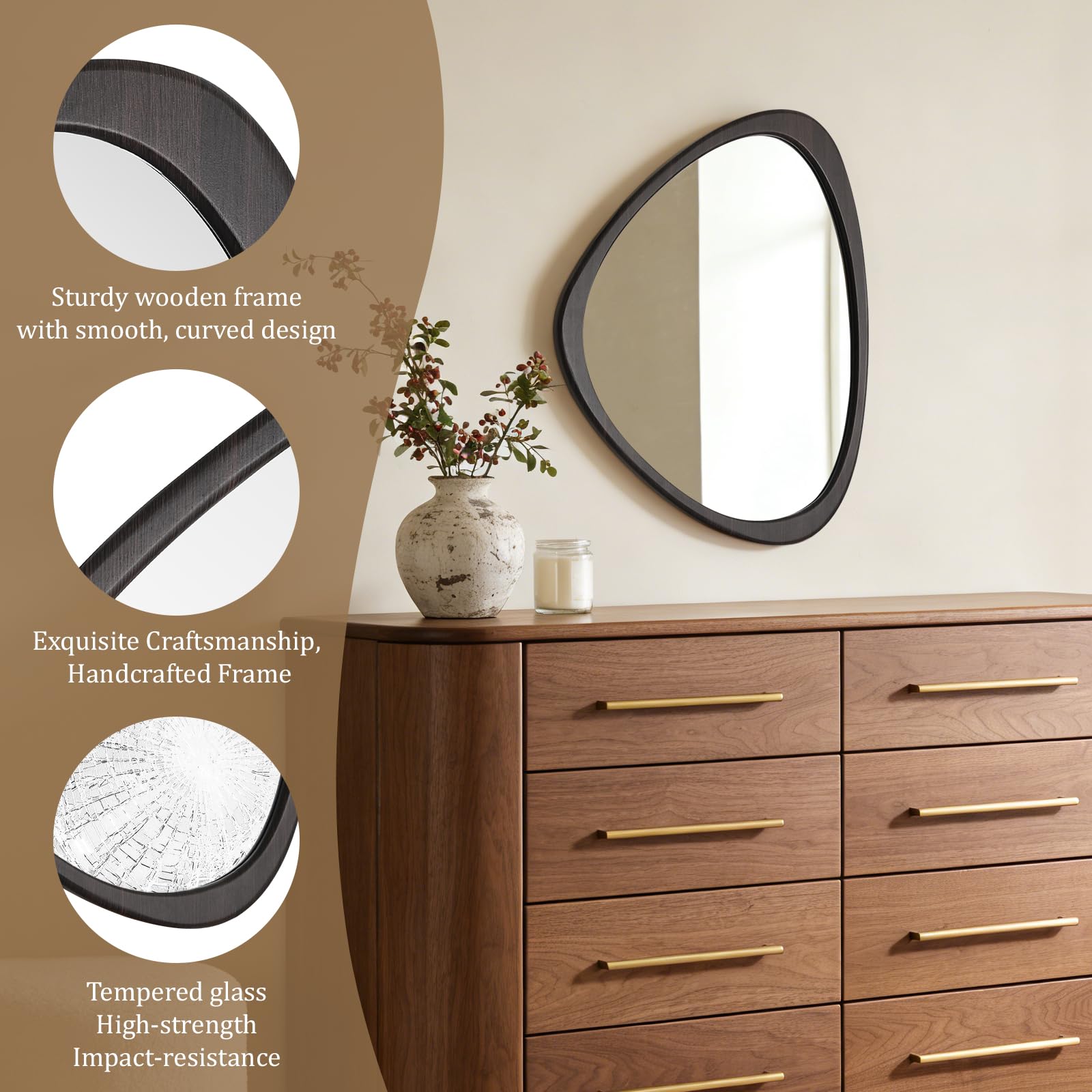 WallBeyond Asymmetrical Mirror, Irregular Mirror Full Length, Boho Wall Mirrors Decorative for Bedroom Living Room Entryway Hall, Mid Century Modern Decor 48" H x 22" W Gronata
