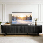 OneBlis 70" Mid Century Modern TV Stand, Wood TV Consoles with Sliding Doors and Power Outlet, Entertainment Center with Adjustable Shelves, Fluted TV Stands for Living Room, Walnut Gronata