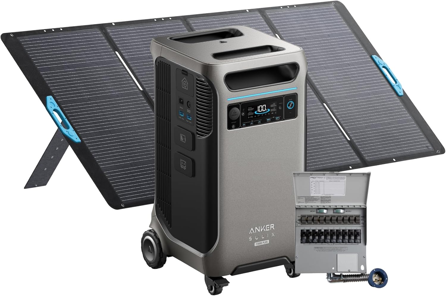 Anker SOLIX F3800 Plus Portable Power Station and Transfer Switch Kit with 400W Solar Panel, 3,840Wh, 6000W AC Output, Generators for Home Use, Works with Generator, For Power Outages, and Emergencies Gronata